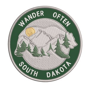 Wander Often in South Dakota Patch 3.5&quot; Embroidered Iron-On Applique for Backpacks & Jackets, Mountain Patch, Nature Badge, Wildlife Patch