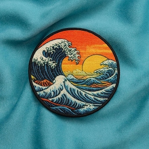 Retro Wave Patch/Iron-on Patch/Ocean Badge/Beach Souvenir/Coconut Girl/Sew-On Applique for Clothing Backpack Vest/Jacket Hats Tote Bags Gear