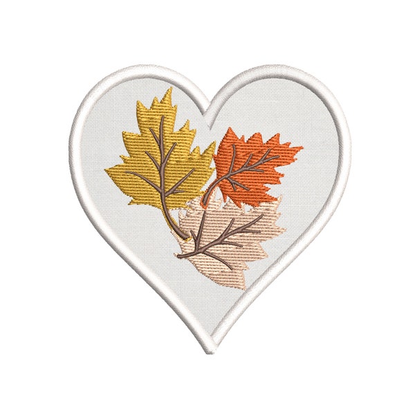 Autumn Fall Leaf Applique Patch - Orange, Yellow, Cream Heart Oak Leaf Embroidered 3.5" Heart Patch Iron-On/Sew-On Seasonal Decoration Gift