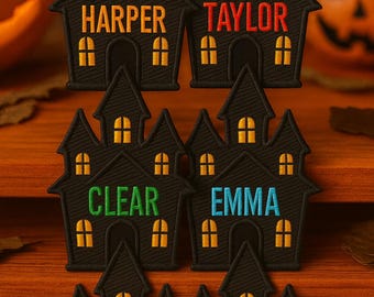Custom Halloween Black Cat Name Patches for Kids, Custom Name Patch, Iron on Embroidered Patch for Backpacks,  Spooky Season Name Patch