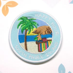 South Padre Island Beach Patch Embroidered Iron-On Applique for Tote Bags & Clothing, Tropical Vibes Patch, Tiki Bar Patch, Happy Hour Patch