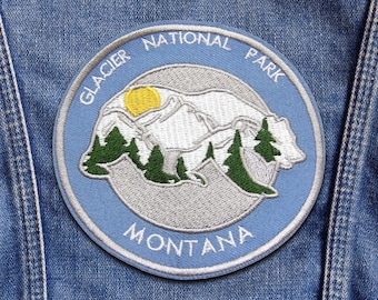 Glacier Park Patch Embroidered Iron-On Applique for Backpacks & Jacket, Bear Patch, Mountain Patch, Nature Badge, Wildlife Patch, Gear Patch