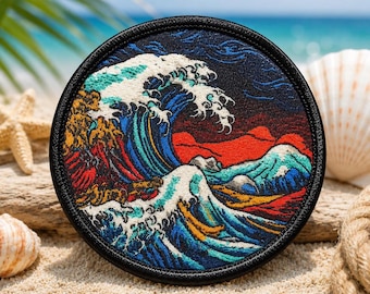 Retro Ocean Wave Patch/Iron-On Patch/Surfing Souvenir Gift/Beach Badge/Sew-on Applique for Clothing Vest/Jacket Hats Tote Bags Backpack Gear