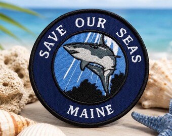 Save Our Seas Shark Patch/Iron-On Patch/Scuba Diver Gift/Embroidered Sew-On Applique for Clothing Vest/Jacket Hats Tote Bags Backpacks Gear