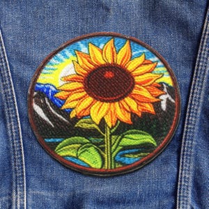Colorful Sunflower Patch Iron-On Applique for Backpacks & Jackets, Mountain Patch, Nature Badge, Wildlife Patch, Flower Patches, Hiking Gear