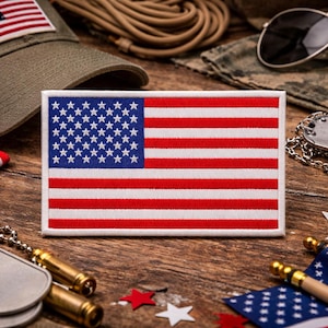 American Flag Patch Iron On White: Patriotic Red White Blue - Veteran Made, Sew or Iron-On, USA Tactical Uniform Badge