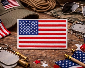 USA American Flag Patch/Iron-On Patch/Custom Sizes/Military/Embroidered Sew-On Applique for Clothing, Vest/Jacket Hat Backpack Uniform, Gear