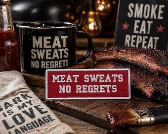 Meat Sweats No Regrets Patch Embroidered Iron-on Applique for Vest, Jacket, Clothing, Backpack, Tactical Patch, Military Biker, Humor Patch