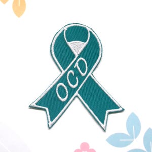 OCD Awareness Teal Ribbon Patch Embroidered Iron-on Applique Support Patch for Vest & Backpack, Fundraising Gift, Cause Patch, Support Event