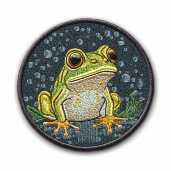 Frog Patch - Iron-on/Sew-on Applique for Backpack Clothing Vest Bag Jacket Hat, Nature Badge, Souvenir Gift, Wild Animals, Lake, Pond Garden