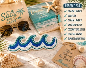Ocean Wave Patch/Iron-On Patch/Coconut Girl & Fun Beach Vacation/Embroidered Sew-On Applique for Clothing Jacket Hats Backpack Tote Bags