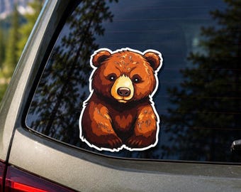 Brown Bear Sticker, Vinyl Stickers Decals, Wild Animals Sticker, Nature Decal - Car Truck Window Bumper Graphics, Brown Grizzly Bear Cubs