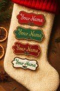 Christmas Stocking NAME PATCH - 5" x 2" Custom Personalized Iron On or Sew On Patch, Embroidered Applique Patch, Festive Font, 1 Patch