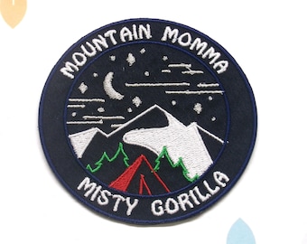 Custom Name Patch &quot;Your Text&quot; Mountains Moon Stars Embroidered Iron-On Applique for Clothing & Jacket, Nature Adventure Badge, Hiking Patch