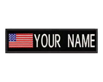 5"x1.3" USA American Flag Personalized Name Tag Embroidered Patch Custom Applique Iron-on/Sew-on Uniform Costume Badge Vest Jacket Clothing