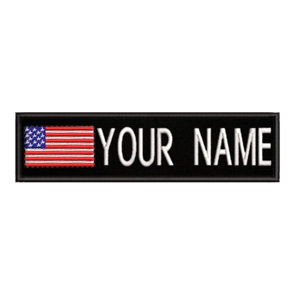 5"x1.3" USA American Flag Personalized Name Tag Embroidered Patch Custom Applique Iron-on/Sew-on Uniform Costume Badge Vest Jacket Clothing