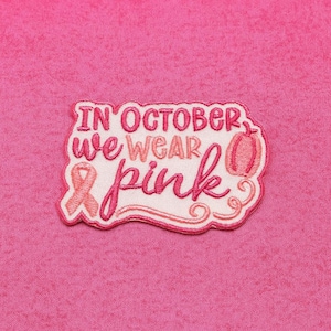 10月はピンクのワッペンを着ましょう/アイロン接着ワッペン/乳がん募金ギフト/刺繍入り縫い付けアップリケ（衣類用ベスト/ジャケット/バックパック用）