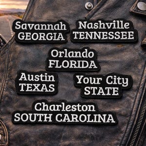 Custom Text/U.S. Cities Patch/Personalized Name Patch/Iron-On Patch/Biker Vest/Embroidered Sew-On Applique for Clothing Jacket Hats Gear