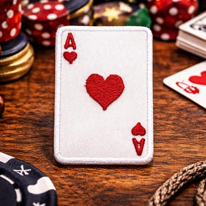 Ace of Hearts Patch/Iron-On Patch/Poker Cards/Casino Gambling/Biker Vest/Embroidered Sew-On Applique for Clothing Jacket Hats Backpack
