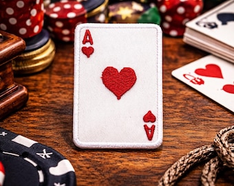 Ace of Hearts Patch/Iron-On Patch/Poker Card/Casino Gambler’s Gift/Embroidered Sew-On Applique for Clothing, Vest/Jacket, Hats, Backpacks
