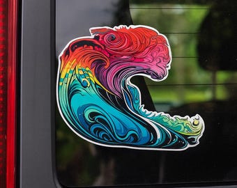 Colorful Ocean Wave, Vinyl Stickers Decals, Retro Wave Sticker, Travel Souvenir, Nature, Beach Decal  - Car Truck Window Bumper Graphics