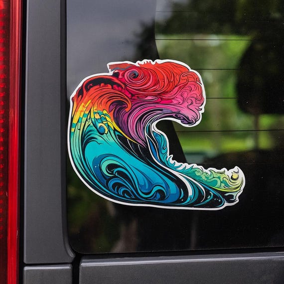 Ocean Wave Window Decal Colorful Ocean Wave, Vinyl Stickers Decals, Retro Wave Sticker, Travel  Souvenir, Nature, Beach Decal Car Truck Window Bumper Graphics  Ireland