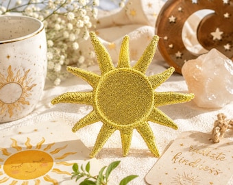 Gold Radiant Sun Patch/Iron-on Patch/Celestial/Sunshine Energy/Festival/Embroidered Sew-On Applique for Clothing Vest/Jacket Hats Backpack