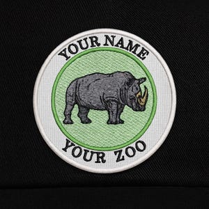 Custom Name Patch/Personalized Text/Rhinoceros/Iron-on Patch/Africa/African Safari/Zoo Gift/Embroidered Sew-On Applique for Clothes Backpack