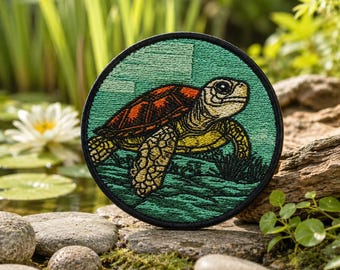 Baby Turtle Patch/Iron-on Patch/Nature Badge/Hiking & Camping/Rivers Lakes/Kids Gift/Sew-on Applique for Clothing Vest/Jacket Hats Backpacks