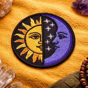 Sun & Moon Patch/Iron-On Patch/Cosmic, Astrology, Celestial Gifts, Yin Yang/Embroidered Sew-On Applique for Jackets/Vest Clothing Backpacks