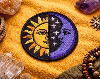 Sun & Moon Patch/Iron-On Patch/Cosmic, Astrology, Celestial Gifts, Yin Yang/Embroidered Sew-On Applique for Jackets/Vest Clothing Backpacks