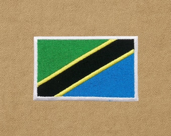 Country Flag Patch Badge Veteran Made, Tanzanian Flag Design (Iron-On or Sew-On, Durable Embroidery, Custom Size Options)