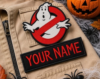 Set of Custom Ghostbusters Name Tag & No Ghost Logo Iron-On Patch | Personalized Ghostbusters Patch, Ghostbusters name patch