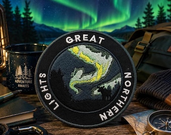 Great Northern Lights Patch/Iron-On Patch/Nature Badge/Outdoor Adventure Gift/Embroidered Sew-On Applique for Clothing Jacket Hats Backpack