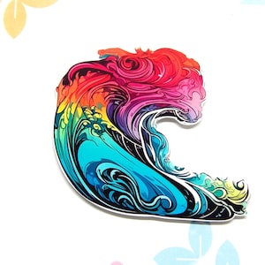 Colorful Ocean Wave, Vinyl Stickers Decals, Retro Wave Sticker, Travel Souvenir, Nature, Beach Decal  - Car Truck Window Bumper Graphics