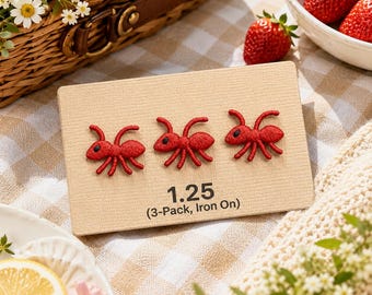 Mini Red Ant Applique Patch - Insect Bug Badge 1.25" (3-Pack, Iron on)