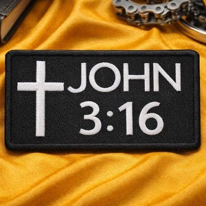 John 3:16 Bible Verse Patch/Iron-On Patch/Religious Faith Gift/Christian Bikers/Embroidered Sew-On Applique for Clothing Vest/Jacket Hats