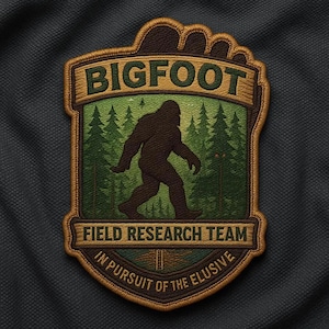 Bigfoot Field Research Team Patch/Xfile Patch/Cryptid Patch/Iron On Patch/Paranormal Patch/Sew-On Applique/In Pursuit of the Elusive/Squatch