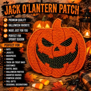 Jack-O-Lantern Patch/Iron-On Patch/Halloween Costume Decor/Scary Pumpkin/Horror Patches/Embroidered Sew-On Applique Clothing Vest/Jacket