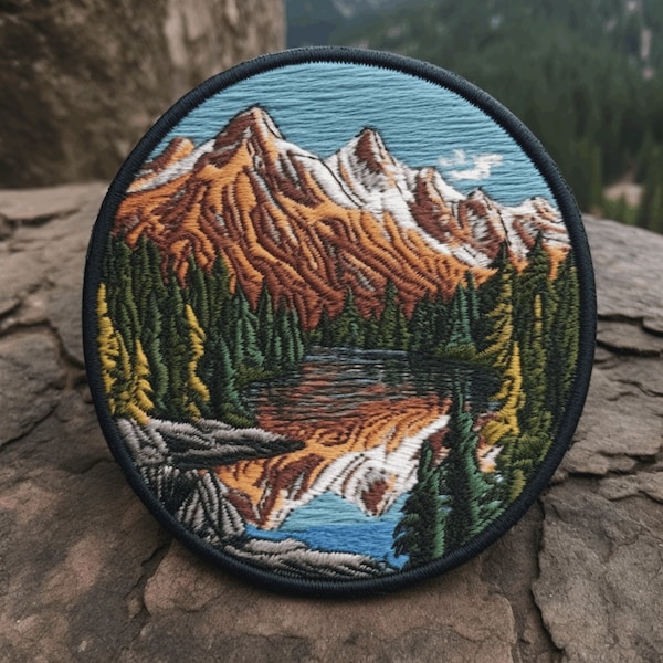 Mountain Lake Patch - Nature Badge Iron-on Applique for Backpack Clothing Vest Denim Jacket Hat, Seek Adventure Patch, Hiking Camping Gift