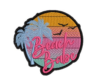 Beach Babe Patch Iron-on Embroidered Applique for Backpack Clothing Vest Demin Bag Jacket Hat, Colorful, Travel Souvenir, Gift, Palm Trees