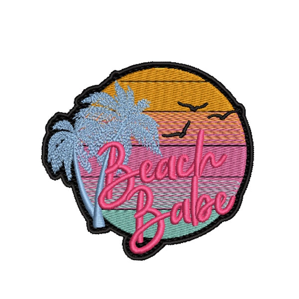 Beach Babe Patch Iron-on Embroidered Applique for Backpack Clothing Vest Demin Bag Jacket Hat, Colorful, Travel Souvenir, Gift, Palm Trees