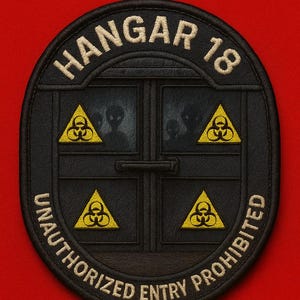 Hangar 18 Patch/UFO Patch/Area-51 Patch/Iron-On Patch/Paranormal Patch/XFiles Inspired Patch/Cover-Ups & Government Secrets Patch/Restricted