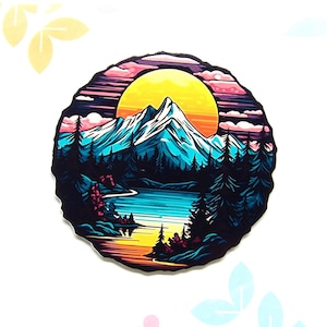 Colorful Mountain Lake Forest River Sticker, Vinyl Stickers Decals, Nature Sticker, Seek Adventure Decal - Car Truck Window Bumper Graphics
