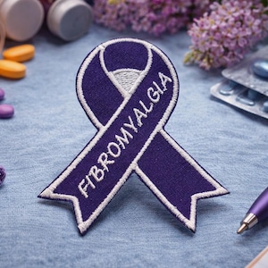 Fibromyalgia Awareness Ribbon Patch/Iron-On Patch/Fundraiser Cause Gift/Purple Support Sew On Applique for Clothing Vest/Jacket Hat Backpack