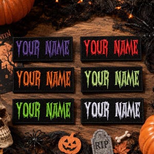 Personalized Name Patch Embroidered/Custom Name Patch/Custom Text Patches/Sew-On Patch/Iron-On Patch Applique/Halloween Nametag/Horror Font