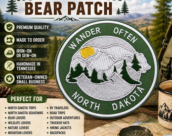 Iron-on Bear Patch/Mountain Patch/Forest & Tree Patch/Wild Animal Badge/Sew-on Applique/Nature Lover Gift/Wildlife Patch/National Park Patch