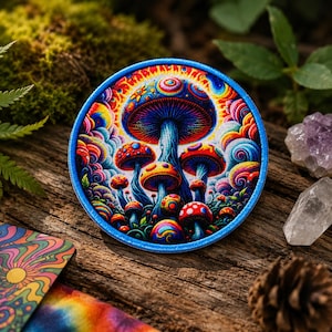 Psychedelic Magic Mushrooms Patch Colorful mushrooms iron on patch Cute Retro Mushroom Applique for Clothing & Backpacks, Jackets, Tote Bags