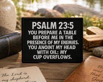 Bible Verse Patch/Psalm 23:5 Patch/Iron-On Patch/Christian Religious Embroidered Sew-On Applique for Hats, Backpacks, Jackets, Gifts for Her