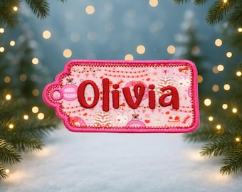 Custom Christmas Name Patch – Personalized Embroidered Holiday Patch – Sew On or Iron On Patch for Clothes, Stockings, Custom Xmas Gifts